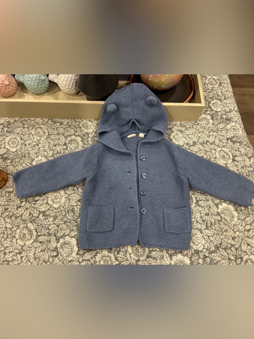 GAP Blue Hooded Knit Jacket with Bear Ears -100% cotton.